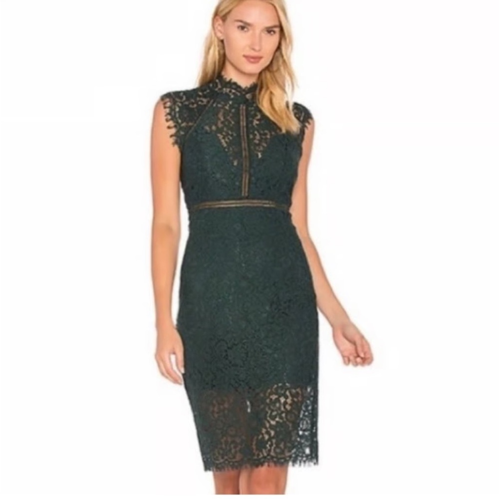 Bardot Lace Panel Sheath Cocktail Dress Size: US 4/XS Forest Green